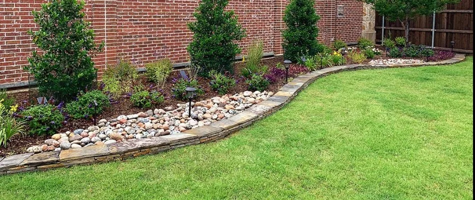 A well-maintained lawn and landscape in Plano, TX.